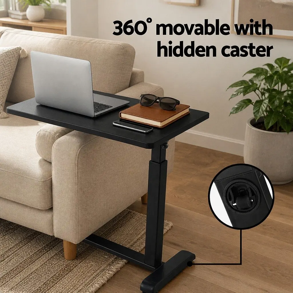 Height Adjustable Mobile Laptop Desk Black 70CM Particle Board