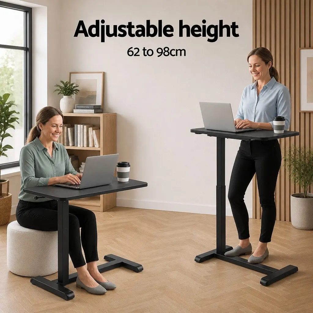 Height Adjustable Mobile Laptop Desk Black 70CM Particle Board