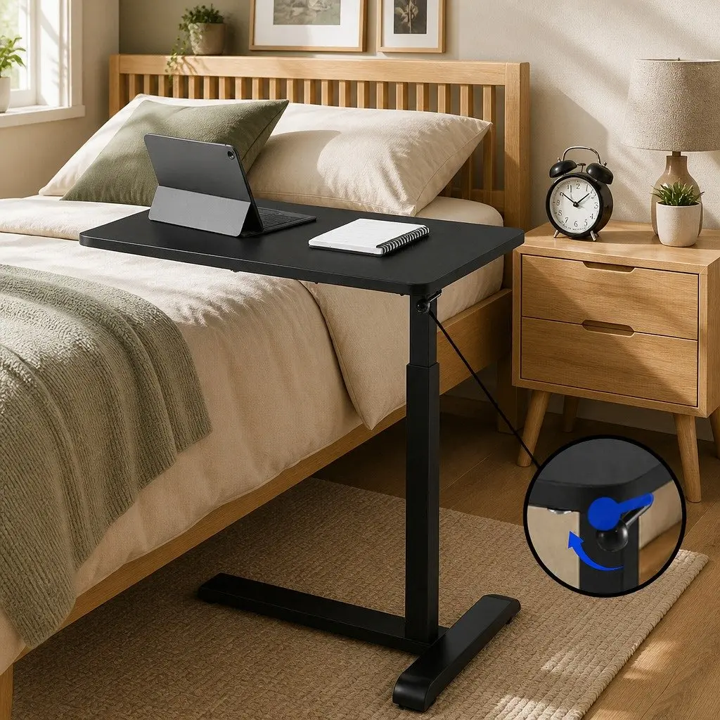 Height Adjustable Mobile Laptop Desk Black 70CM Particle Board