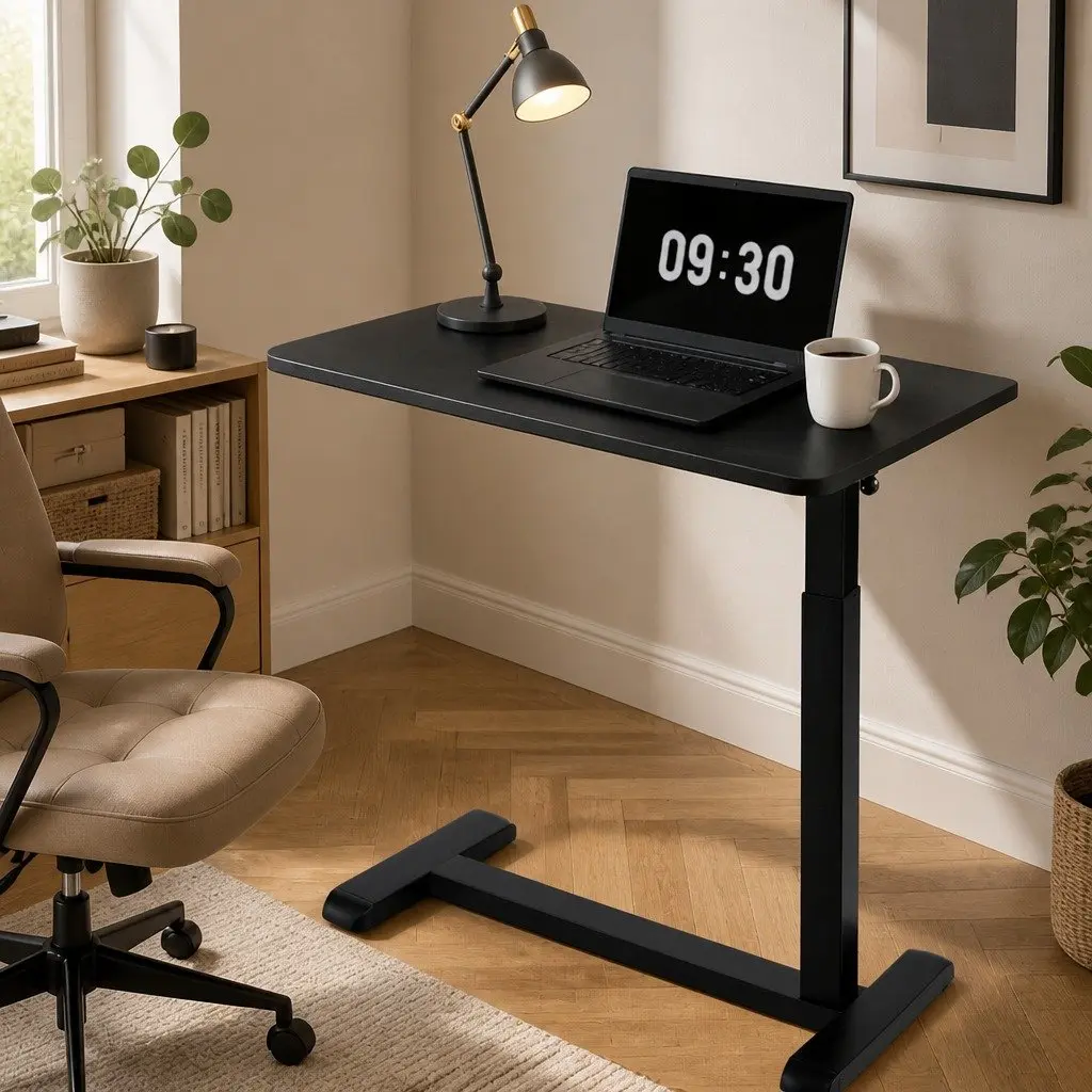 Height Adjustable Mobile Laptop Desk Black 70CM Particle Board