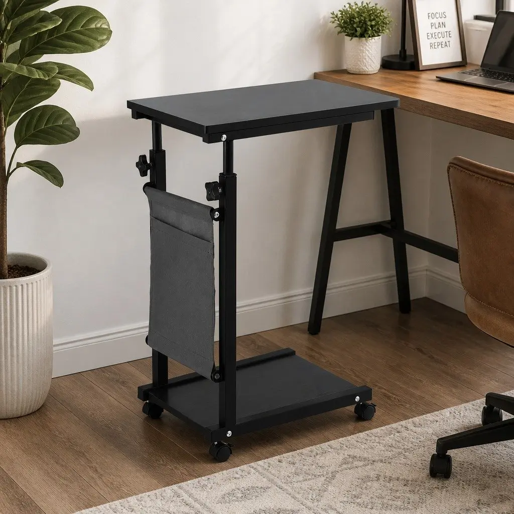 Mobile Laptop Desk Height Adjustable Oak MDF Portable Computer Table 48CM