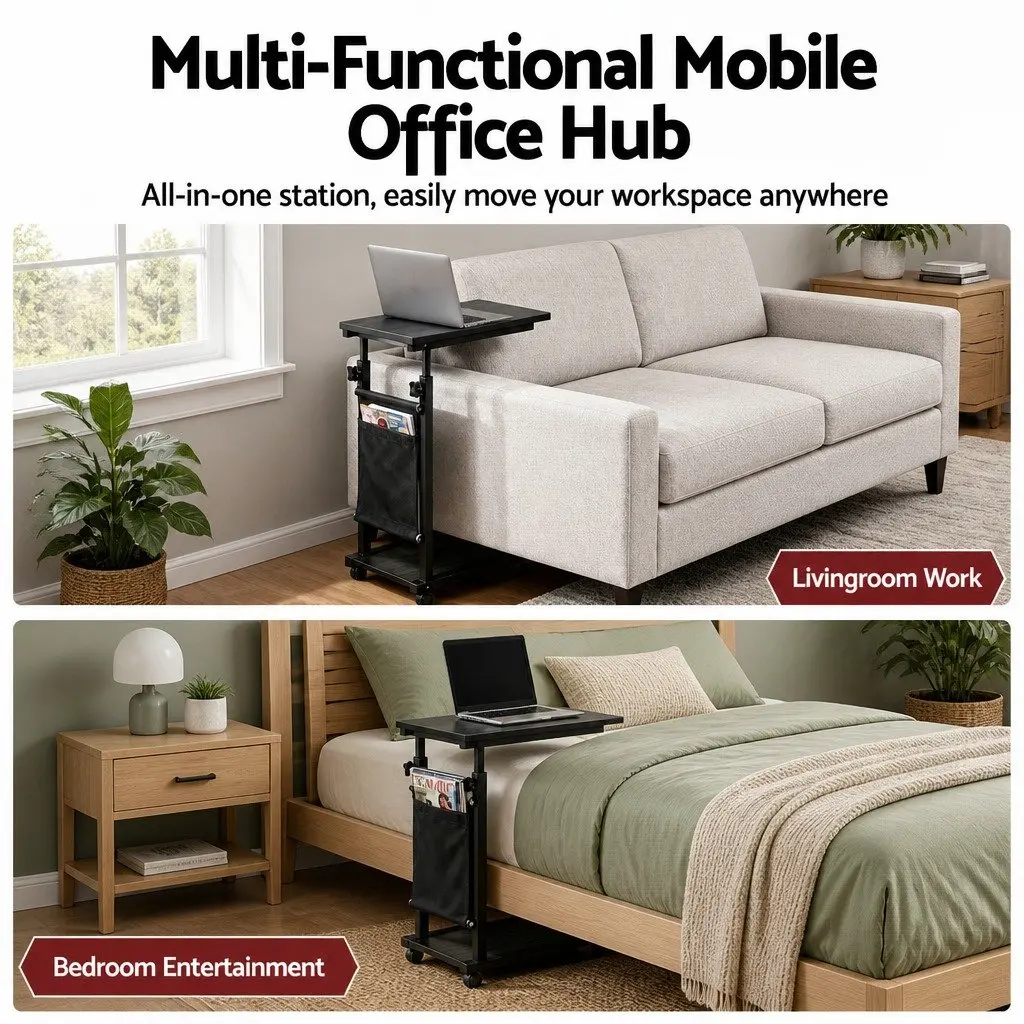 Mobile Laptop Desk Height Adjustable Oak MDF Portable Computer Table 48CM