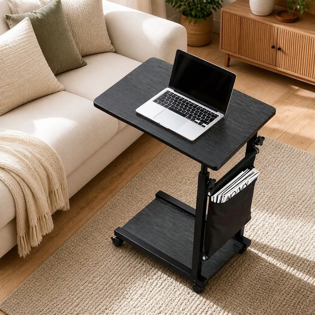 Mobile Laptop Desk Height Adjustable Oak MDF Portable Computer Table 48CM