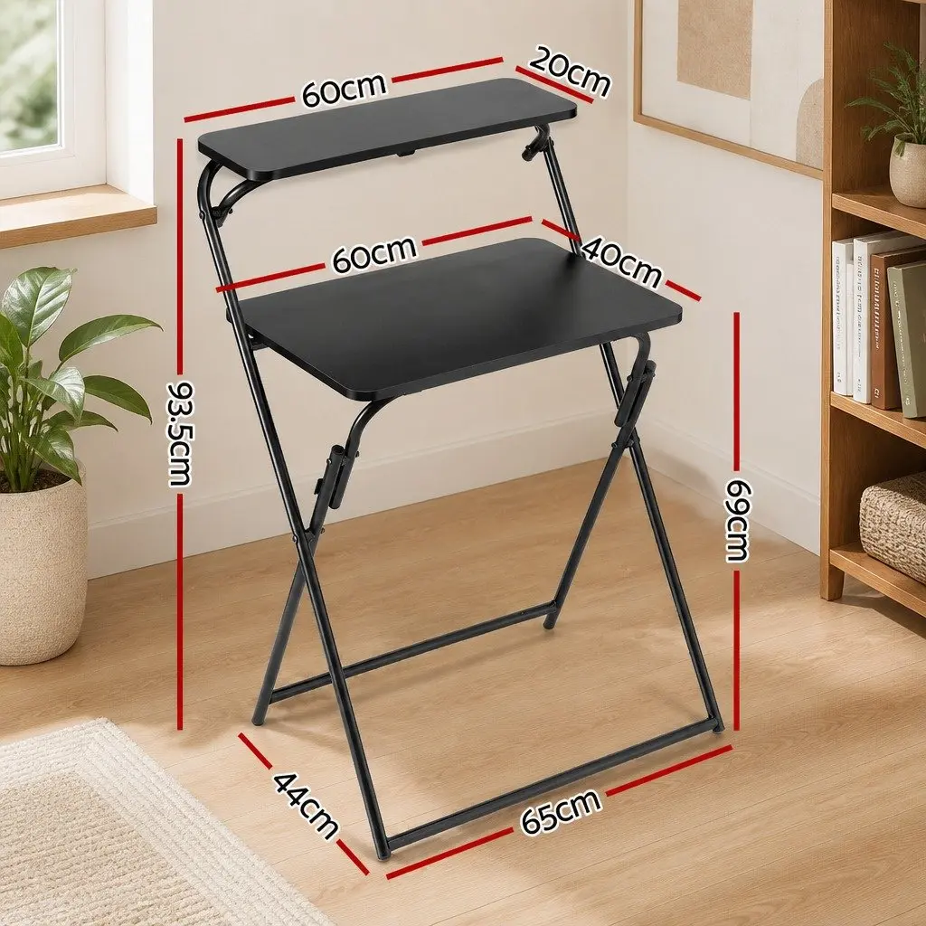 Foldable Laptop Desk Adjustable Black Space Saving Metal MDF 65 x 44 x 93.5cm