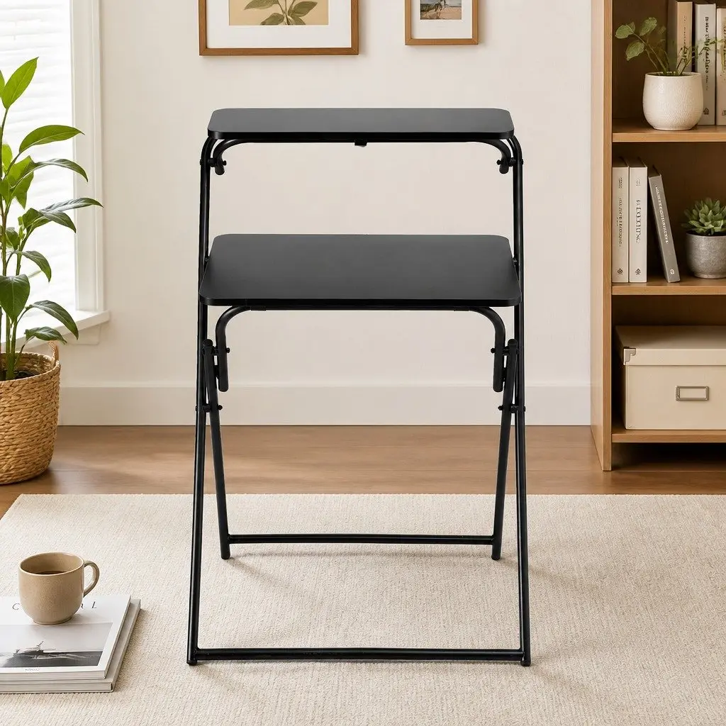 Foldable Laptop Desk Adjustable Black Space Saving Metal MDF 65 x 44 x 93.5cm