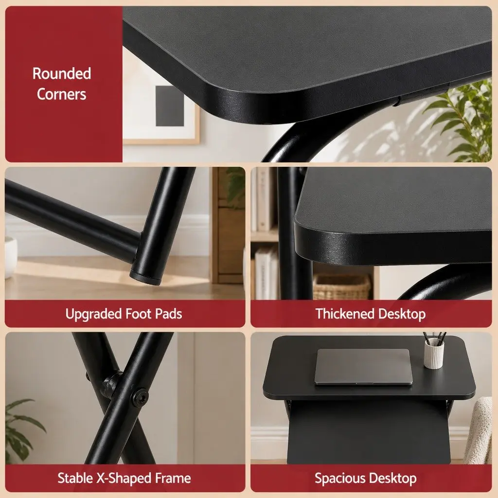 Foldable Laptop Desk Adjustable Black Space Saving Metal MDF 65 x 44 x 93.5cm