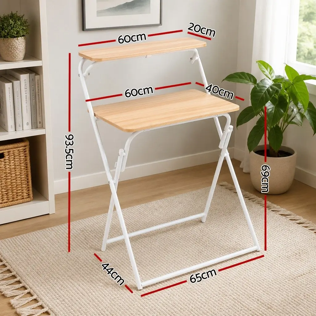Foldable Laptop Desk Adjustable Study Table Compact Metal Frame MDF Walnut or White
