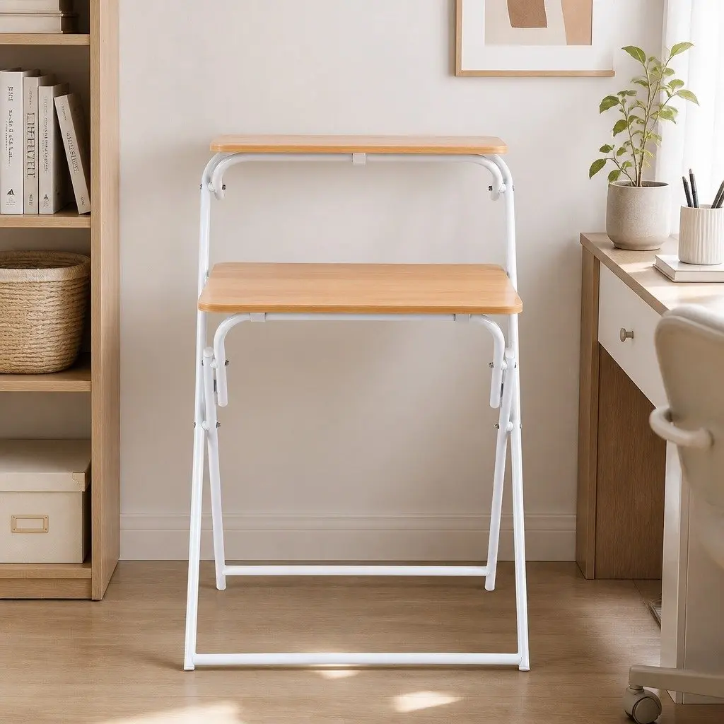 Foldable Laptop Desk Adjustable Study Table Compact Metal Frame MDF Walnut or White
