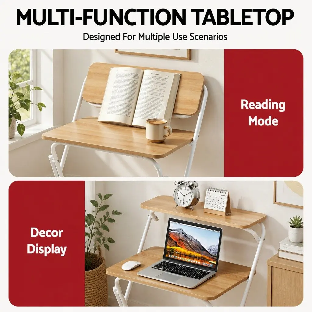 Foldable Laptop Desk Adjustable Study Table Compact Metal Frame MDF Walnut or White