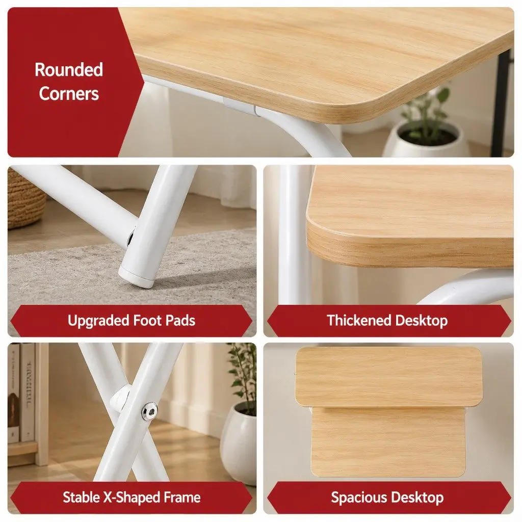 Foldable Laptop Desk Adjustable Study Table Compact Metal Frame MDF Walnut or White