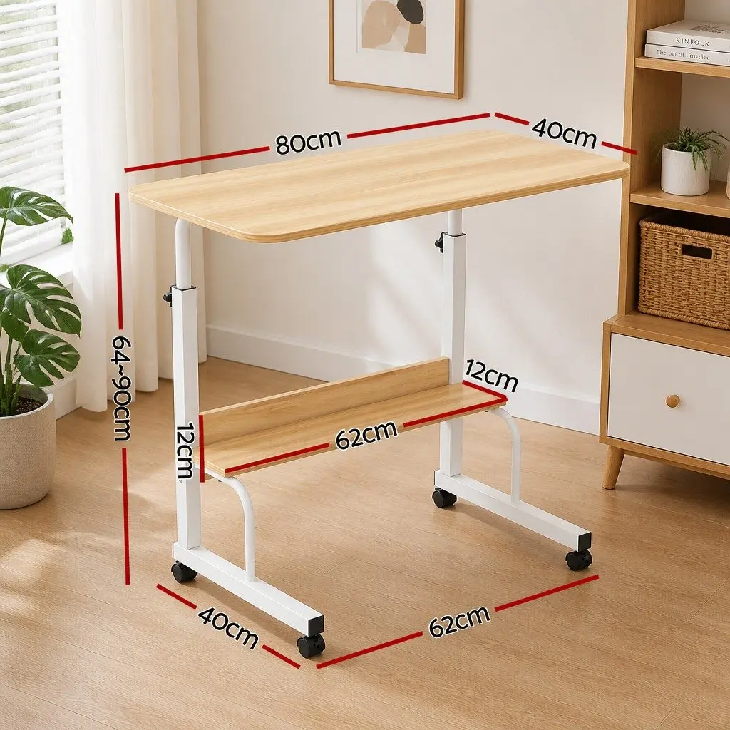 Portable Laptop Desk Height Adjustable Walnut Steel Frame with Caster Wheels