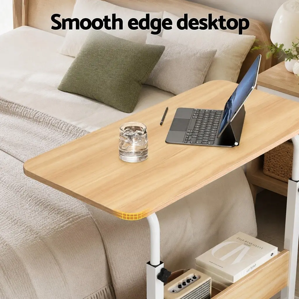 Portable Laptop Desk Height Adjustable Walnut Steel Frame with Caster Wheels