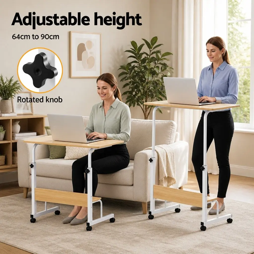 Portable Laptop Desk Height Adjustable Walnut Steel Frame with Caster Wheels