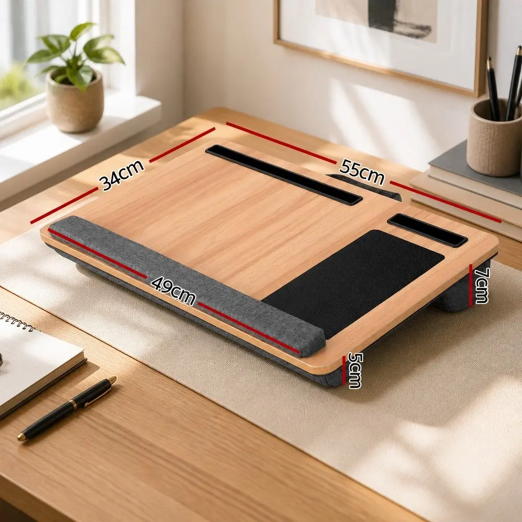 Lap Desk Portable Walnut 55cm MDF with Wrist Rest Phone Slot Mouse Pad