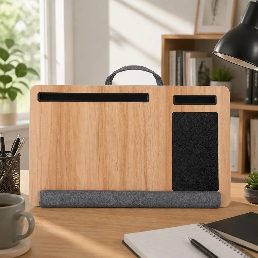 Lap Desk Portable Walnut 55cm MDF with Wrist Rest Phone Slot Mouse Pad