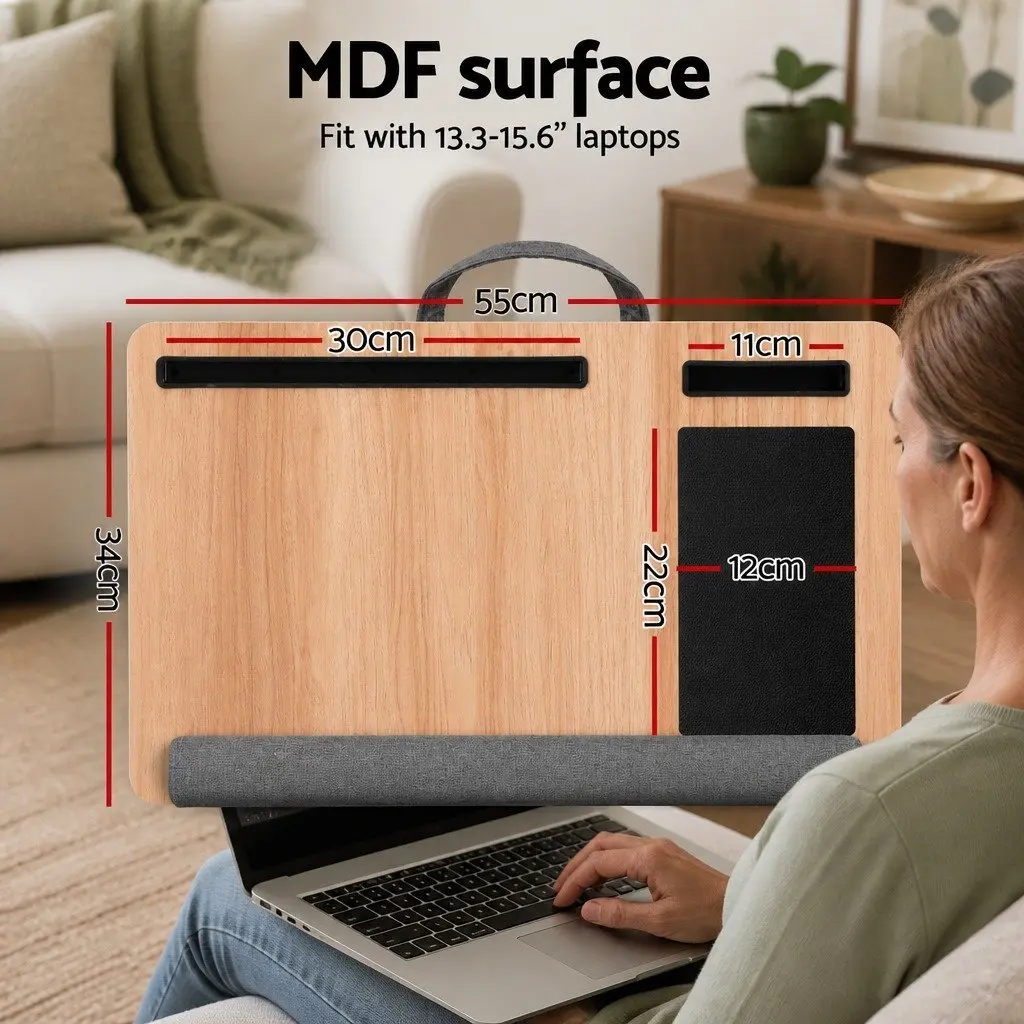 Lap Desk Portable Walnut 55cm MDF with Wrist Rest Phone Slot Mouse Pad