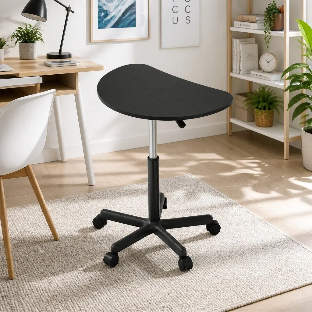 Height Adjustable Portable Laptop Desk with Wheels 60cm Black