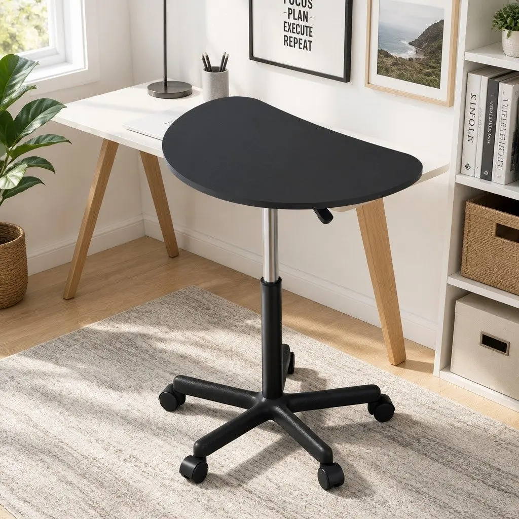 Laptop Desk Portable Height Adjustable 60cm Black MDF Steel