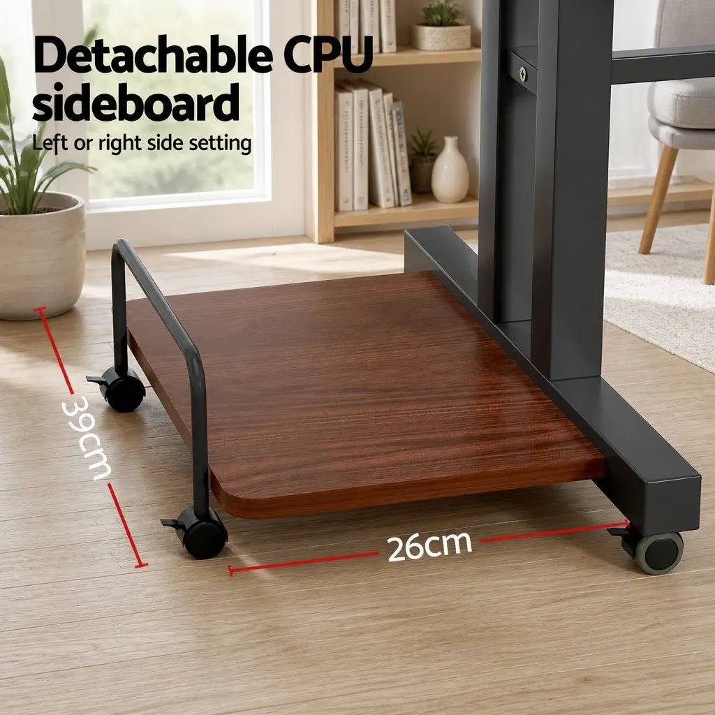 Mobile Twin Laptop Desk Adjustable Height Tilt Portable Steel MDF Dark Wood