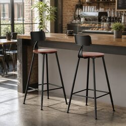 Industrial Bar Stools Set of 2 with Removable Backrest