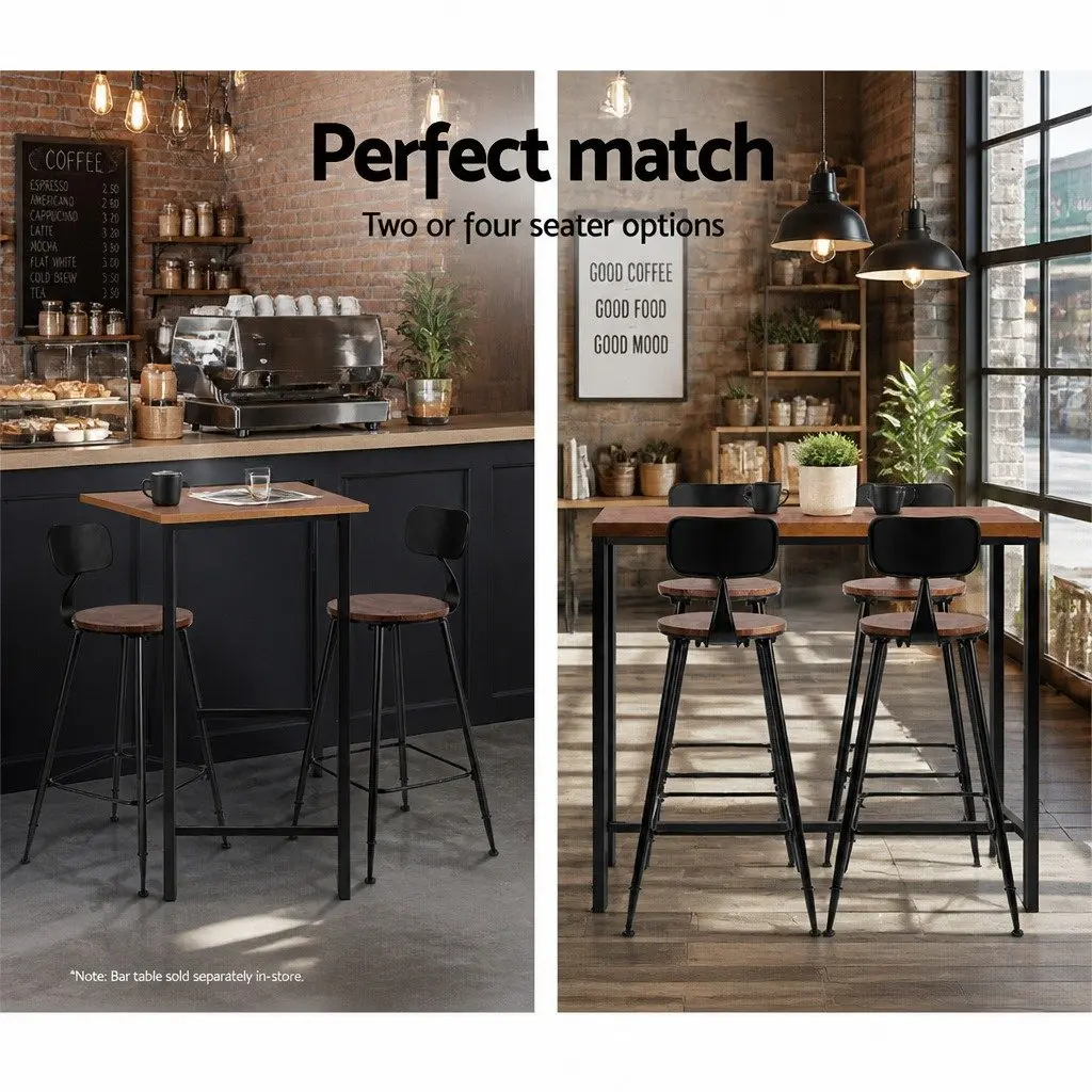 Bar Stools x2 Industrial Design Black Metal Frame Removable Backrest Dining