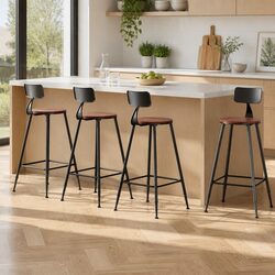 Set of 4 Cozy Industrial Bar Stools with Pinewood Seats
