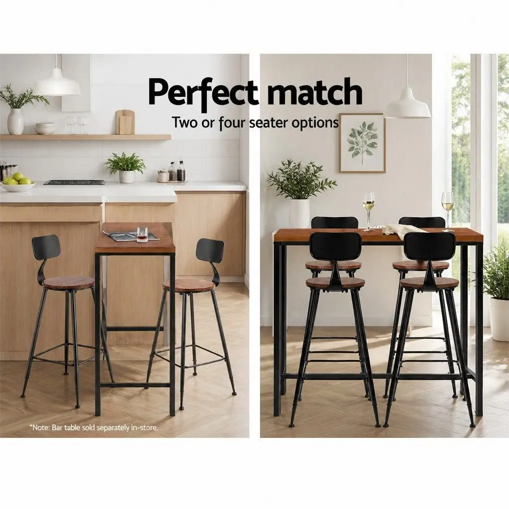 Bar Stools Industrial Metal Black 74cm Pinewood Seat Reinforced Steel Frame Curved Backrest Set of 4