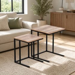 Nesting Side Table Set of 2 in Dark Wood for Living Spaces