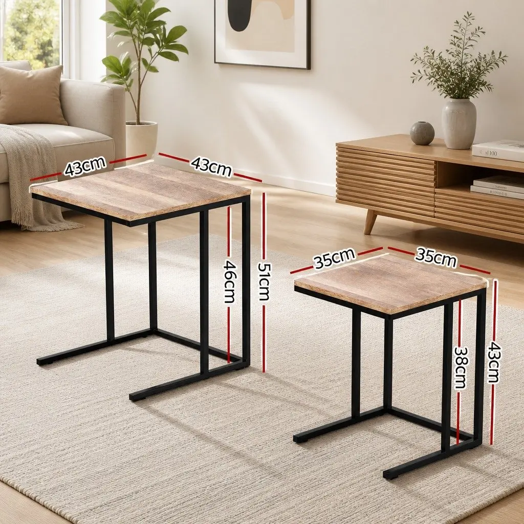 Nesting Side Table Set Industrial Style Dark Wood 2 Piece Particle Board and Steel