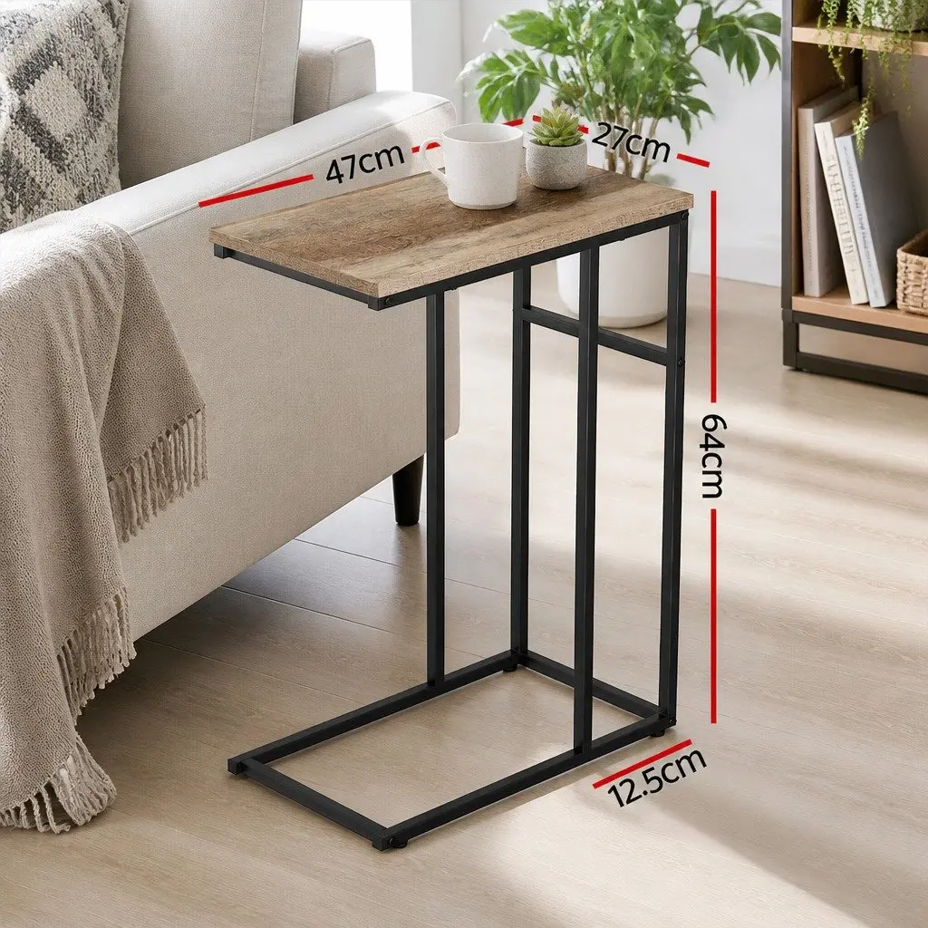 Industrial Side Table C-Shape Compact Wood Particle Board Steel Legs 47cm x 27cm x 64cm