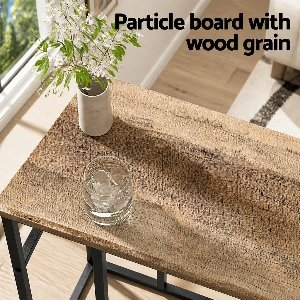 Industrial Side Table C-Shape Compact Wood Particle Board Steel Legs 47cm x 27cm x 64cm