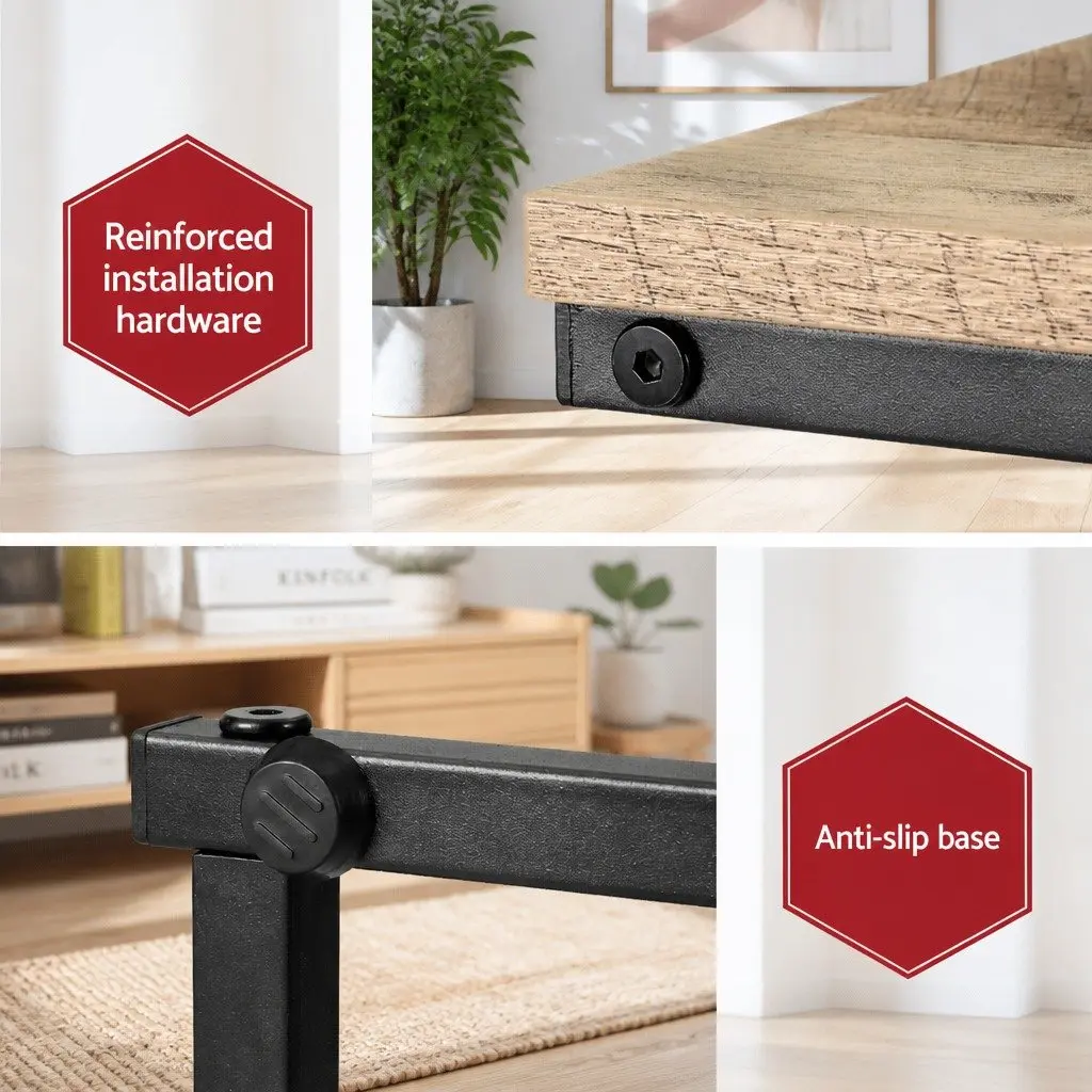Industrial Side Table C-Shape Compact Wood Particle Board Steel Legs 47cm x 27cm x 64cm