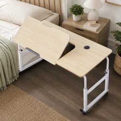 Natural Adjustable Mobile Laptop Desk with Wheels