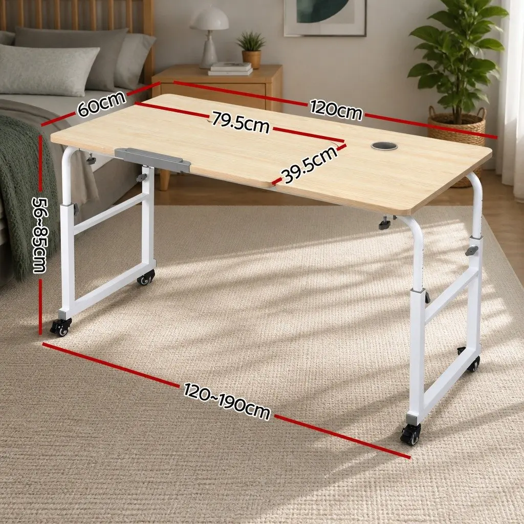 Natural Adjustable Mobile Laptop Desk with Wheels