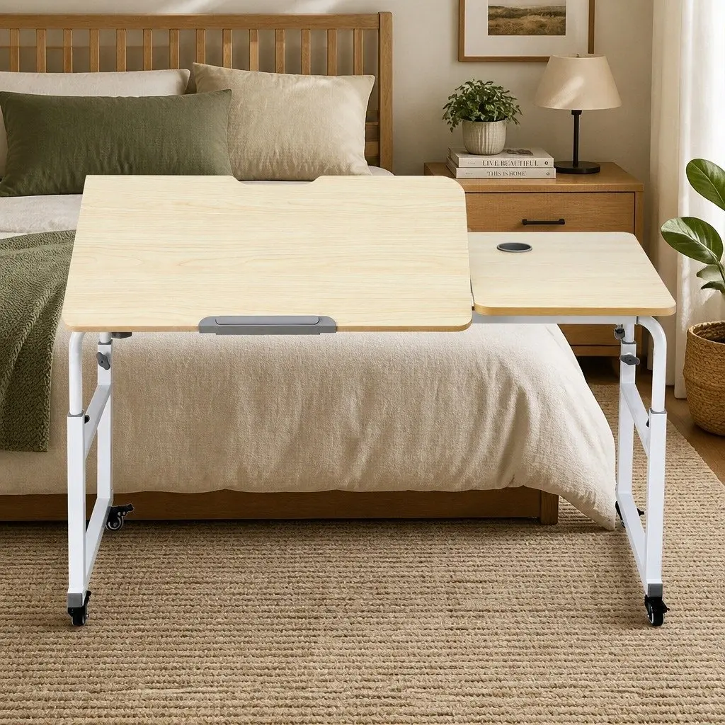 Natural Adjustable Mobile Laptop Desk with Wheels