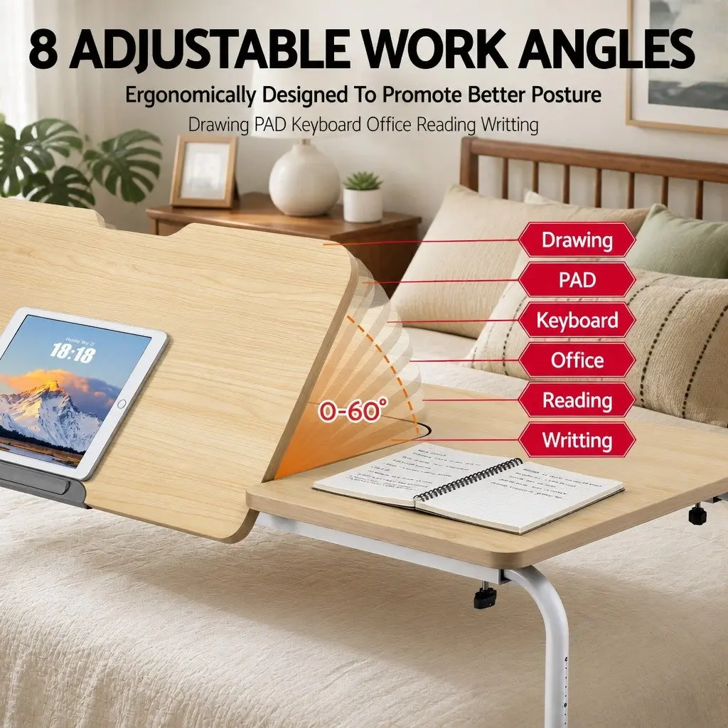 Natural Adjustable Mobile Laptop Desk with Wheels