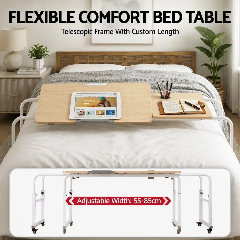 Natural Adjustable Mobile Laptop Desk with Wheels