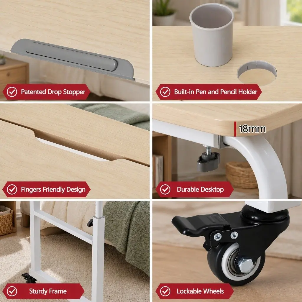 Natural Adjustable Mobile Laptop Desk with Wheels