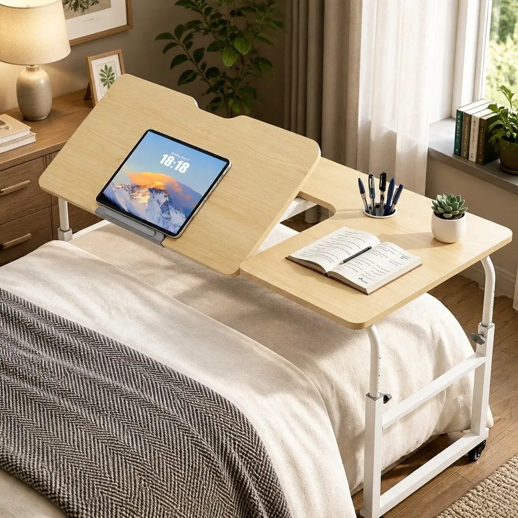 Natural Adjustable Mobile Laptop Desk with Wheels