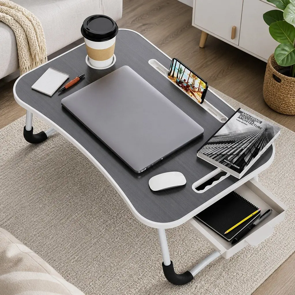 Laptop Desk Foldable Portable 60 x 40 cm MDF Steel for Home Office Study Writing