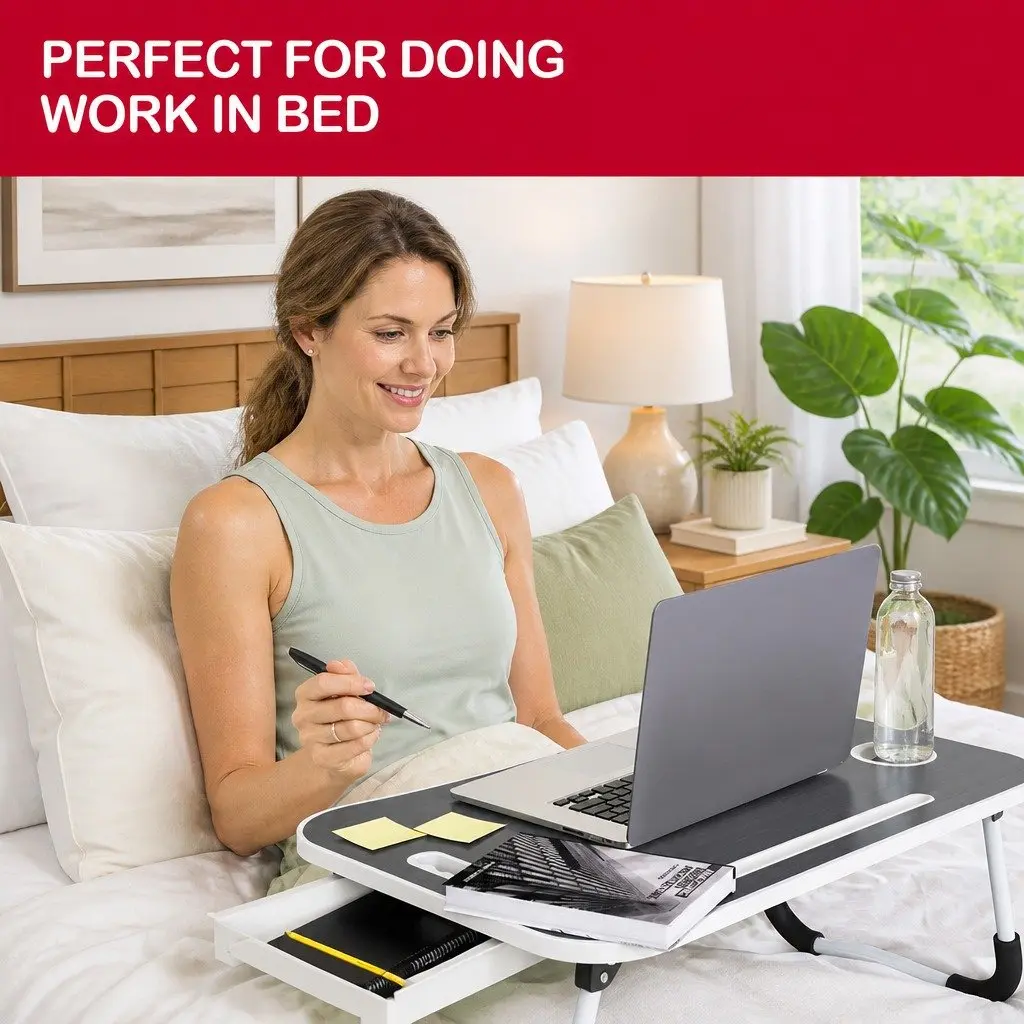 Laptop Desk Foldable Portable 60 x 40 cm MDF Steel for Home Office Study Writing
