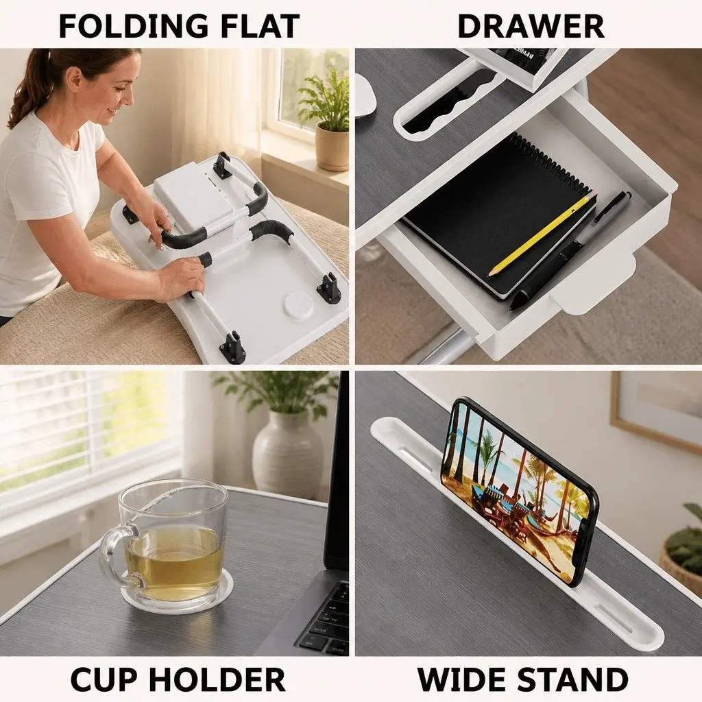 Laptop Desk Foldable Portable 60 x 40 cm MDF Steel for Home Office Study Writing