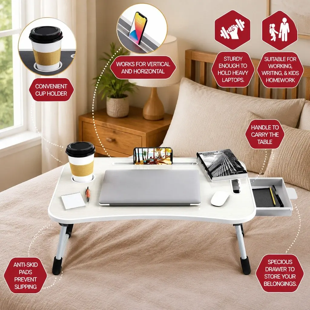 Laptop Desk Foldable Portable 60 x 40 cm MDF Steel