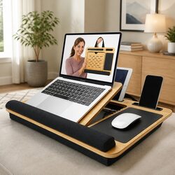 Bamboo Lap Desk with Adjustable Angle and Cushion Pads