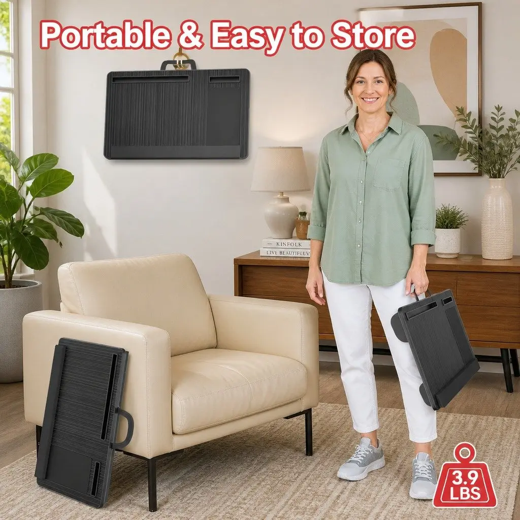 Portable Lap Desk Oversized Black 17 Inch High Density MDF with Cushion Mouse Pad Tablet Phone Holder