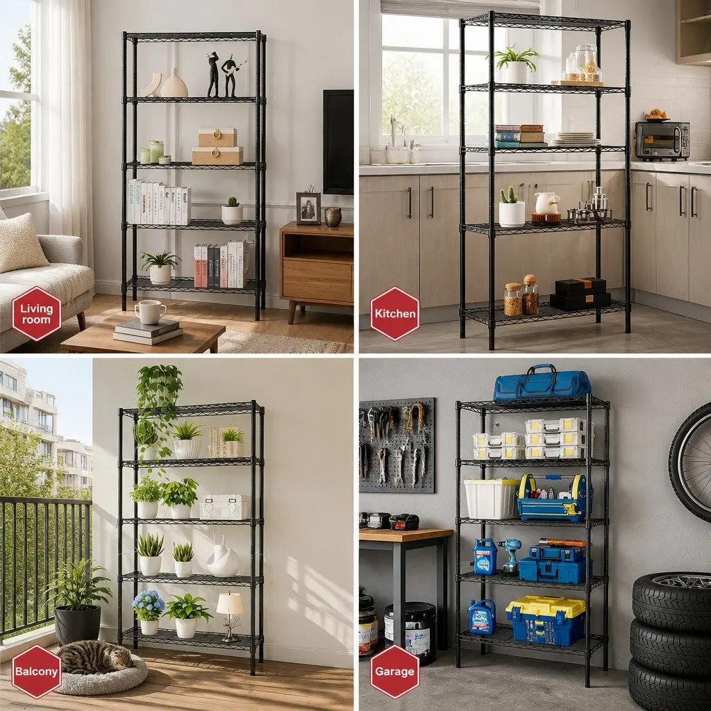 5-Tier Adjustable Metal Storage Shelves Wire Rack Organizer Kitchen Pantry