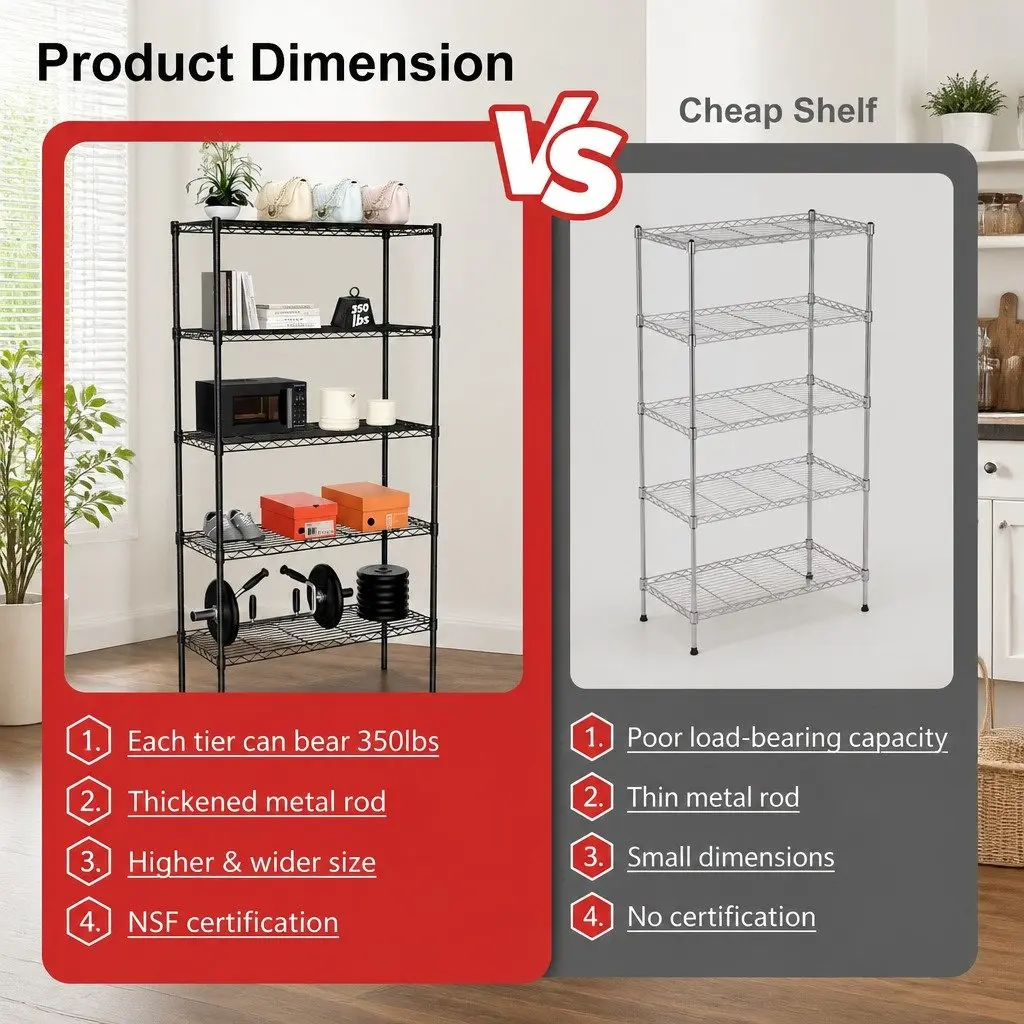 5-Tier Adjustable Metal Storage Shelves Wire Rack Organizer Kitchen Pantry