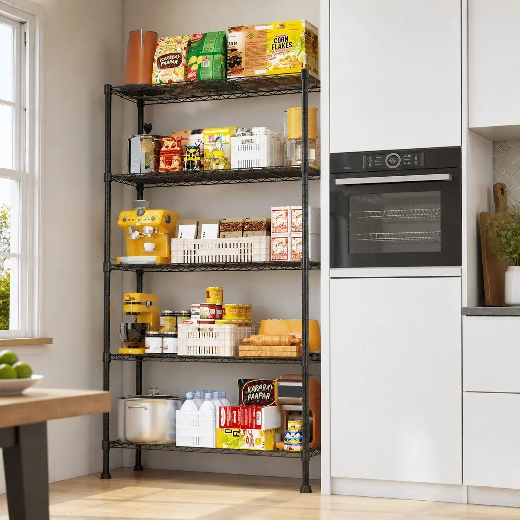 5-Tier Adjustable Metal Storage Shelves Wire Rack Organizer Kitchen Pantry