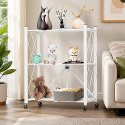 3-Tier Foldable Storage Shelf with Lockable Wheels