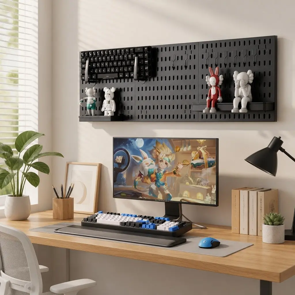 Pegboard Wall Organizer Kit Black Modular Panels 30 x 30 cm ABS 3 Panels 17 Accessories